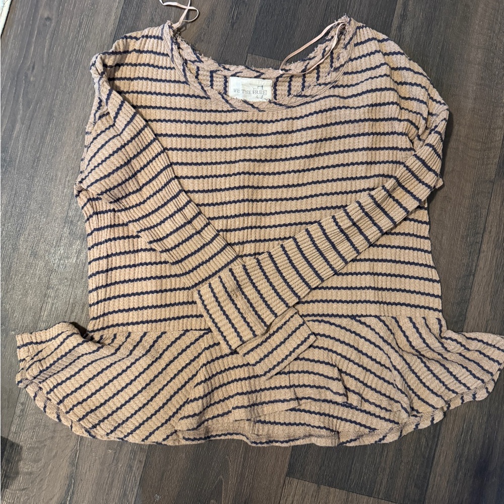 We The Free Navy and Beige Striped Long Sleeve Top